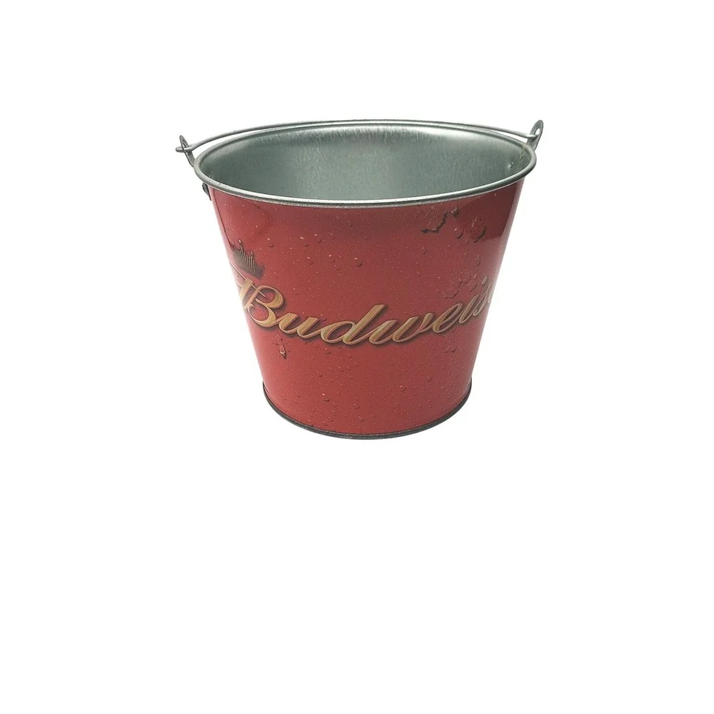 Budweiser Metal Ice Bucket and 10 Piece Zippered Bottle Koozie Insulator Set